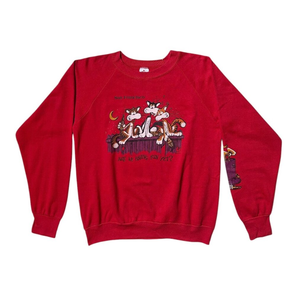 80s Vintage Alley Cats Sweatshirt Cartoon Comic Lifestyles Front Back Graphic.